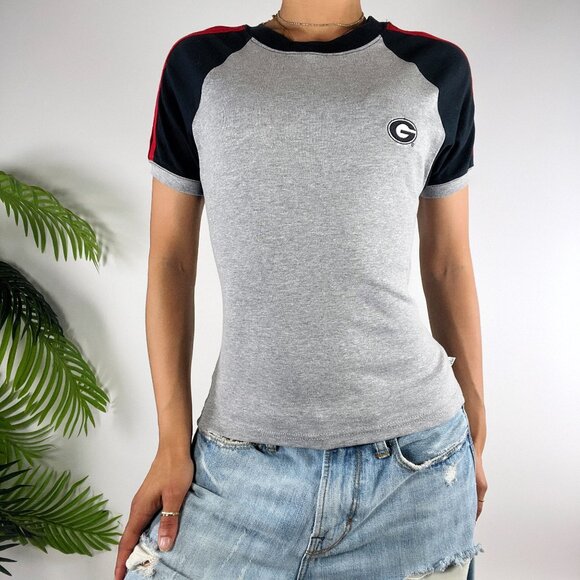 Vintage Y2K Georgia Bulldogs Gray Striped Raglan Fitted T-Shirt Baby Tee / Small - Picture 5 of 7